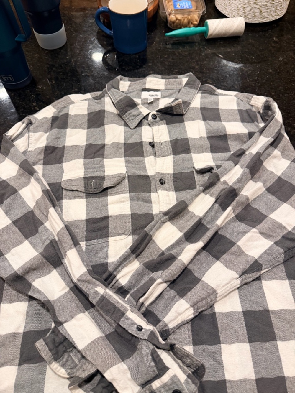 Sonoma Black and White Buffalo Plaid Button-Down Shirt